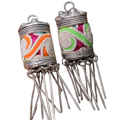 民族风镀银手工刺绣老绣蜡染耳环