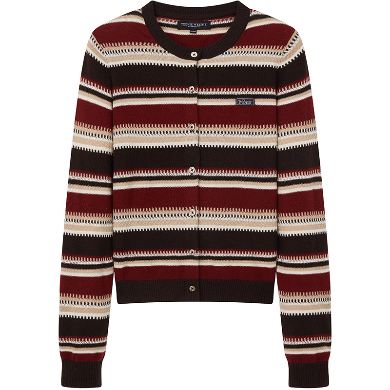 TeenieWeenie小熊女装毛针织衫26年春季新款复古时尚条纹圆领开衫