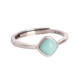 「几方」非原矿绿松石方形小戒指女纯银简约百搭气质款开口可调节