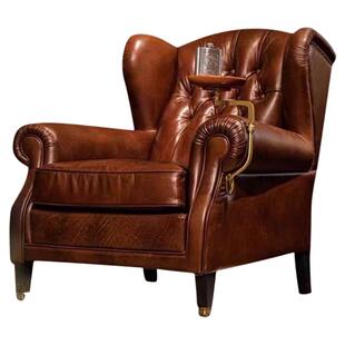 1919雪茄椅美式复古全真皮教父椅老虎椅单人沙发椅休闲椅中古客厅
