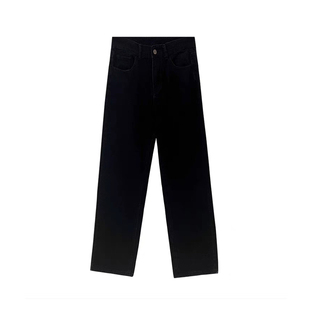 黑色高腰弹力牛仔裤女春季新款大码胖mm修身显瘦梨形身材直筒裤子