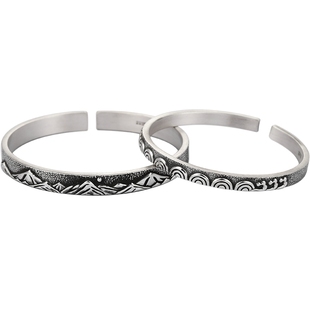 999纯银【海誓山盟】情侣手镯一对男女开口刻字手环520情人节礼物