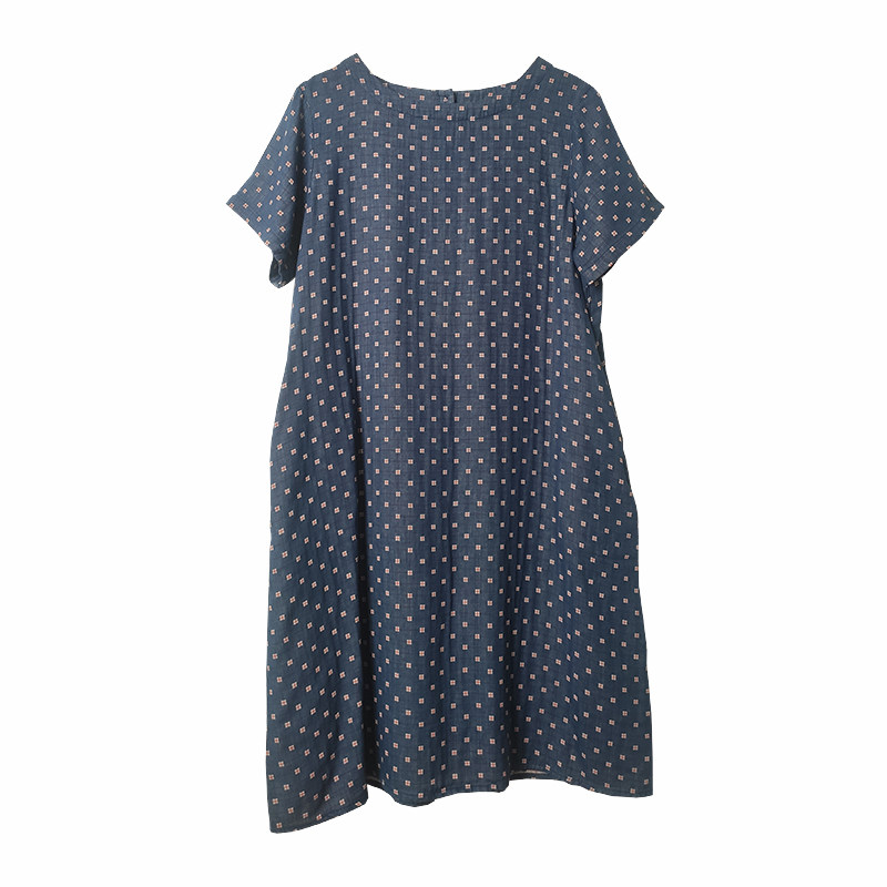 禅意女装春夏秋新款特惠款色织圆领短袖连衣裙文艺森系居家服