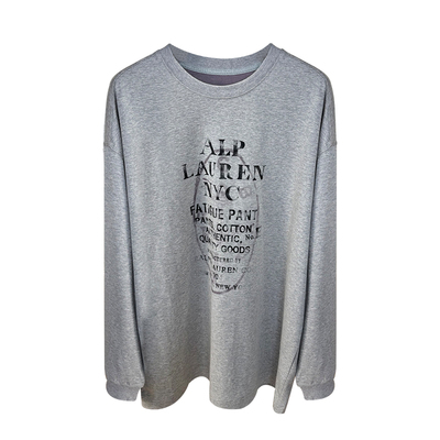 1JONIbyBEB冬季品质单品高密加捻定染双面双色紫色印花灰长袖T恤