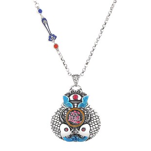 请道家复古珐琅烧蓝双鱼锦鲤福袋项链上岸守护如意民族风吊坠挂坠