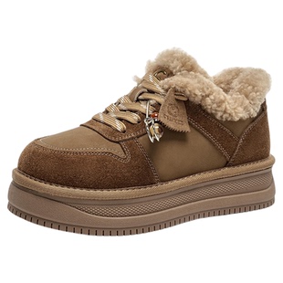 千百度厚底加绒板鞋子女秋冬2025新款百搭运动休闲鞋毛毛棉鞋外穿