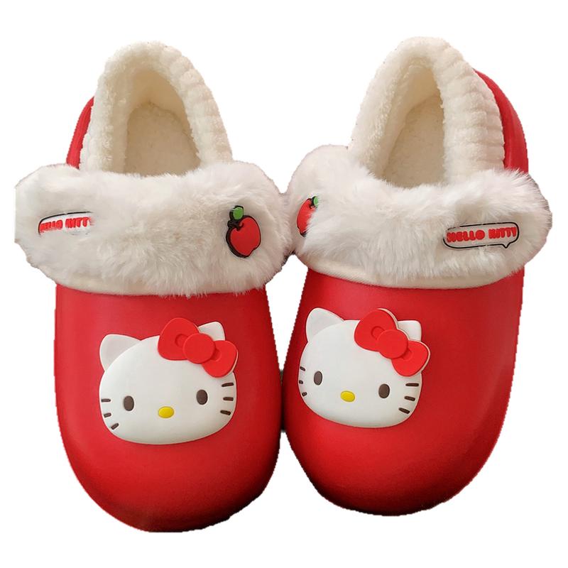 细细条 防水壳子可爱时尚外穿棉拖鞋冬正版HelloKitty厚底月子鞋