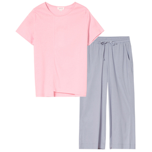 淳度夏季新款纯棉睡衣女短袖七分阔腿裤休闲可外穿家居服套装