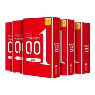 日本进口冈本001红色超薄款无感润滑亲肤安全套避孕套3只入*5盒装