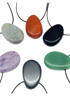 天然石水晶椭圆形原石项链吊坠男