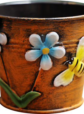 田园油画彩色立体花朵图案铁皮桶