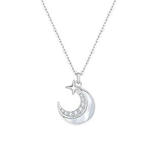 周大生DC白月光星月项链纯银S925贝壳设计感锁骨链生日礼物送女友