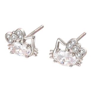999纯银针超闪猫咪耳钉女可爱精致高级感镶钻耳环养耳洞轻奢耳饰