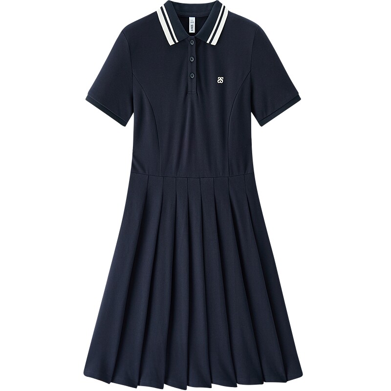 森马连衣裙女夏季撞色polo领短裙字母休闲显瘦运动风学院风百褶裙