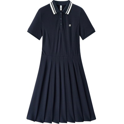 森马学院风polo领百褶连衣裙女