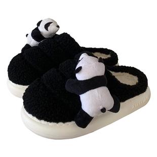 细细条 呆萌可爱趴趴熊羊羔毛棉拖鞋情侣家用保暖冬季毛毛鞋男女