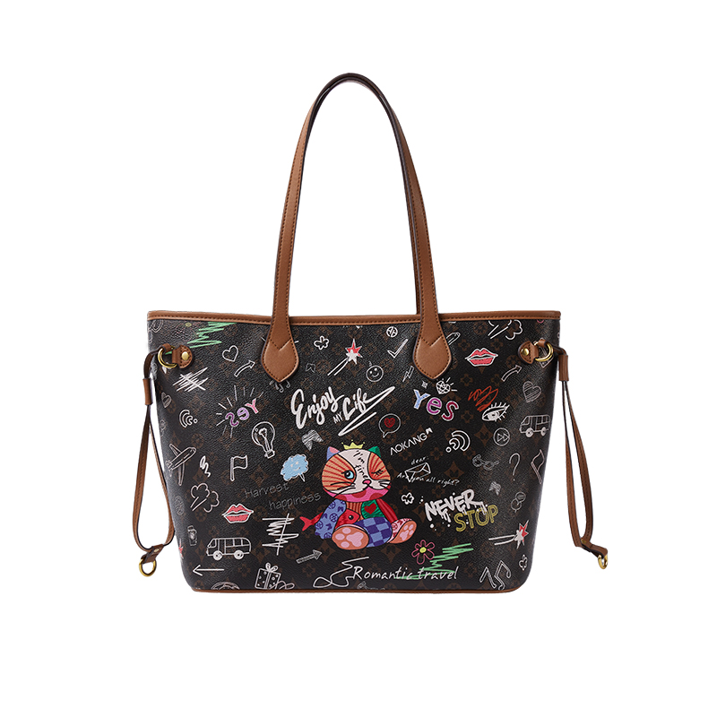 奥康手提包大容量女包2022新款包包涂鸦托特包潮牌单肩包小众包女