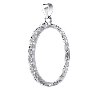 s925纯银吊坠空托椭圆形镶嵌托袁大头蜜蜡绿松石卡梅奥银币包边款