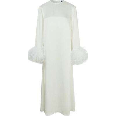 【折扣】SLEEPER女士羽毛边饰缎面斜纹布中长连衣裙