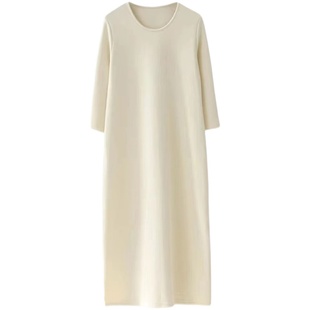 2025早春新品外穿打底松柔软肌理U型领优雅休闲显瘦长袖连衣裙女