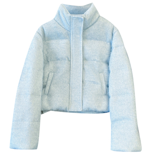 蓝色立领针织仿貂毛短款小个子羽绒服女2025巨好看的冬装新款外套