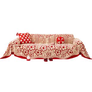 喜庆新年沙发盖布2025新款冬季毛绒轻奢高级感保暖全盖沙发垫盖毯