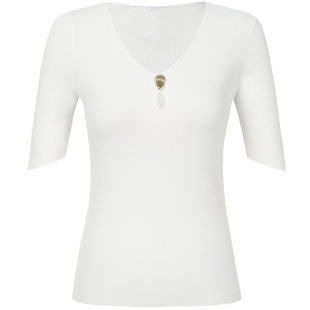 COMME MOI吕燕设计师早春女百搭镂空V领针织衫中袖上衣