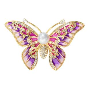 复古中国风高级感绫罗蝴蝶珍珠胸针渐变珐琅彩绘镶钻别针旗袍配饰