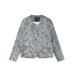 白鹿语时髦牛仔亮片绣羽绒外套冬新款优雅圆领单排扣羽绒服女