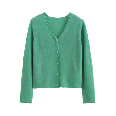 纽扣开衫V领外穿微透针织衫