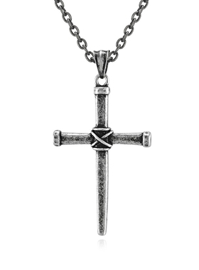 做旧钛钢钉子十字架项链