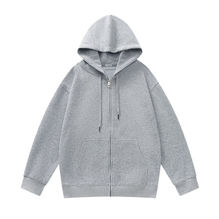 NG真维斯开衫连帽卫衣男女款秋冬季美式重磅纯色拉链加绒休闲外套