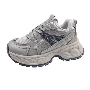 厚底老爹鞋女增高显脚小2026超火新款春季欧货灰色运动休闲阿甘鞋