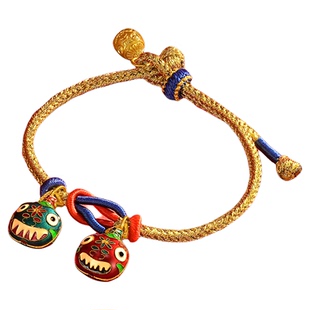 潮宏基吞金兽黄金手链足金手绳手饰古法金珐琅吉祥三宝礼物 卟