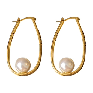 欧美中古风椭圆珍珠耳环女士小众高级感气质耳圈夸张复古字母耳饰