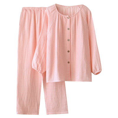 女士色织纯棉四层加厚家居服套装