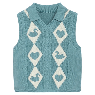 whitewheat纯棉月亮绞花马甲