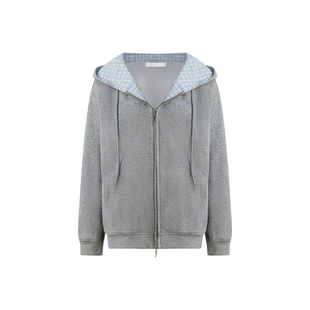 Kroche 休闲格调 格纹拼接连帽卫衣外套吊带A字半身裙三件套