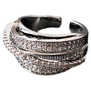 银色多层满钻戒指女2026新款爆款小众开口戒轻奢高级感闺蜜食指戒