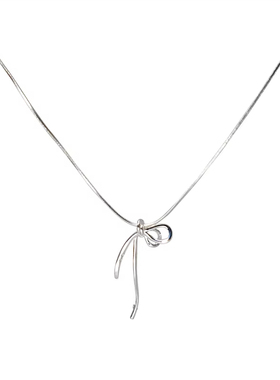 「狙击蝴蝶」简约精致银色丝带蝴蝶结项链精致轻奢高级感锁骨链