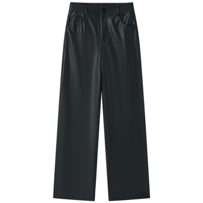 HaloLuu高级感黑色直筒皮裤