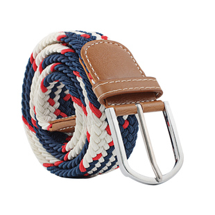 韩版男女式编织松紧腰带黑蓝白条纹针扣帆布休闲牛仔裤腰间皮带