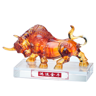 水晶琉璃牛年桌面摆件奖杯定制纪念品商务礼品勤恳奉献金牛奖刻字
