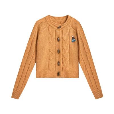 紫涵短款绞花针织开衫女冬季新款复古宽松毛衣羊毛衫上衣学院风