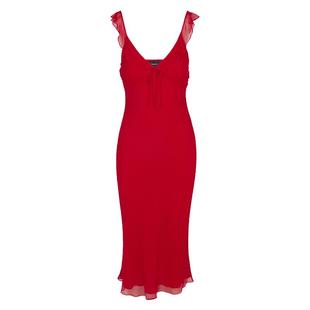 RealisationPar 连衣裙红色荷叶袖优雅V领真丝吊带裙 The Gemma