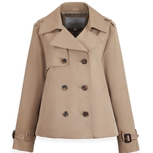 [防水]Brooks Brothers/布克兄弟女士秋冬新款纯棉短款双排扣风衣
