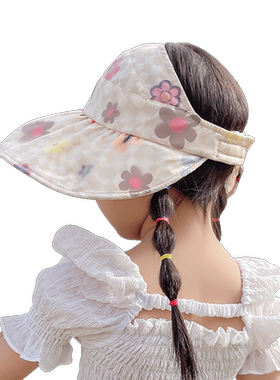 儿童空顶遮阳帽女童遮脸防紫外线户外防晒帽幼儿园户外太阳渔夫帽
