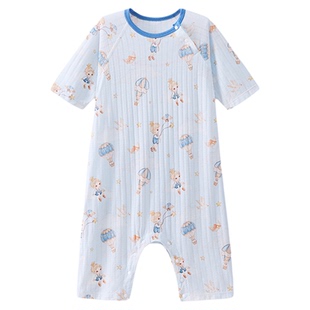 婧麒婴儿衣服纯棉a类男女宝宝春夏款家居服连体衣儿童睡衣秋冬季