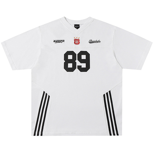 From Mars 情理之中 美式运动新款vintage条纹宽松V领短袖T恤ins