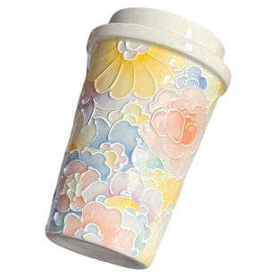 景德镇陶瓷万花杯高颜值网红吸管喝水杯手工定制礼优乐美奶茶咖啡